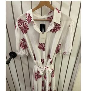 Fashion Space White and Red Embroidered Dress Size 2XL